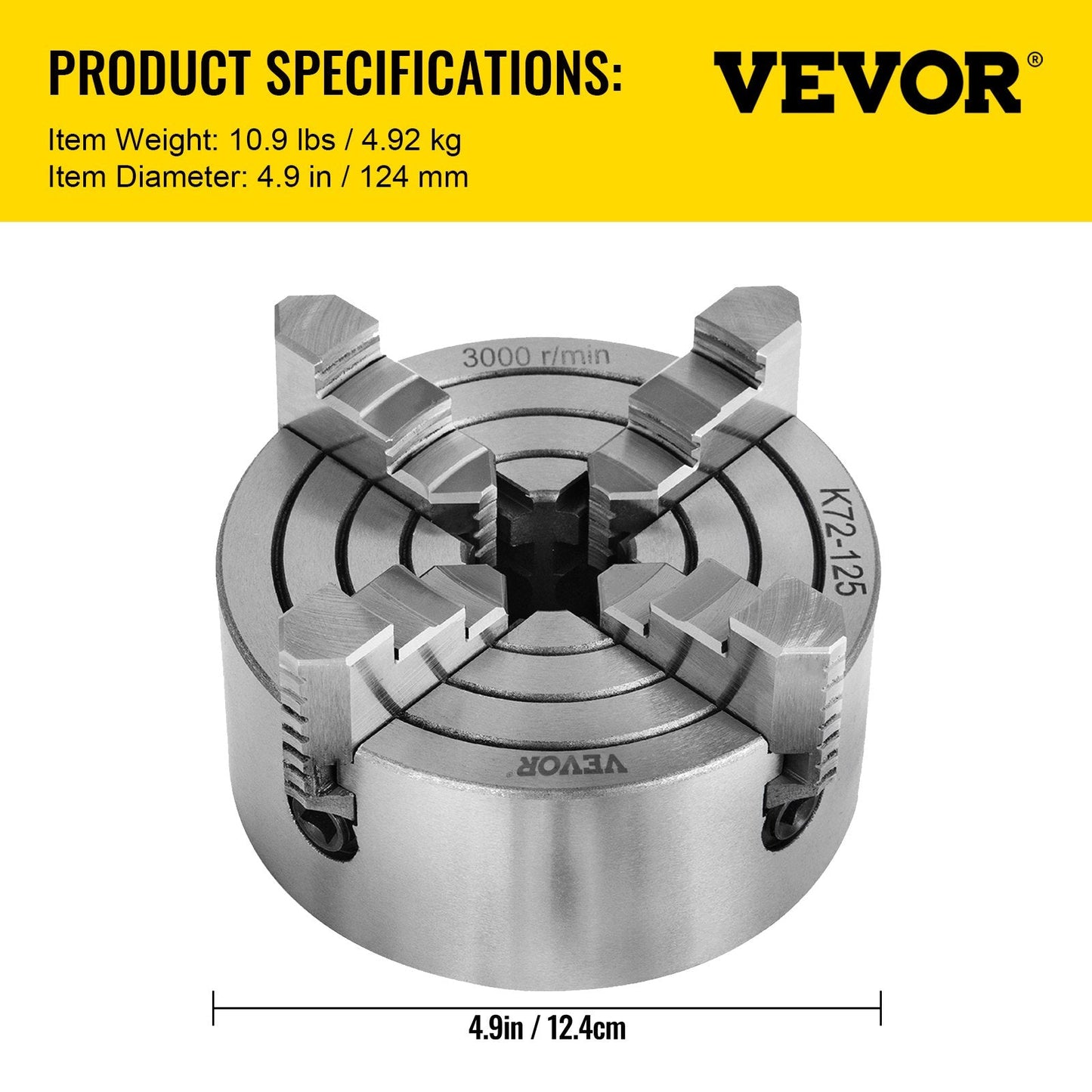 4-Jaw Independent Lathe Chuck, 125mm Cast Iron for CNC Milling & Turning