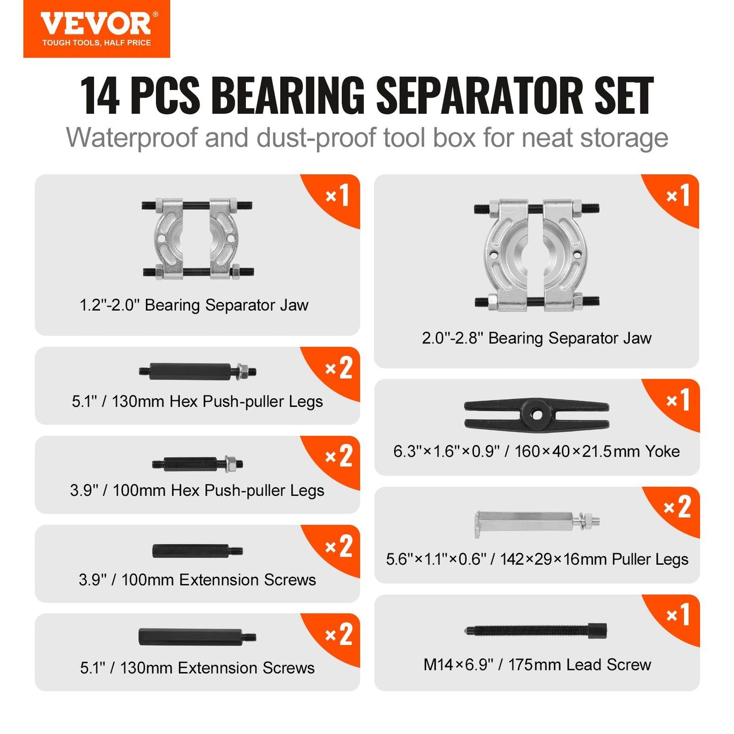 VEVOR 14 PCS Bearing Puller Set 5 Ton Bearing Separator Splitter Tool with Case