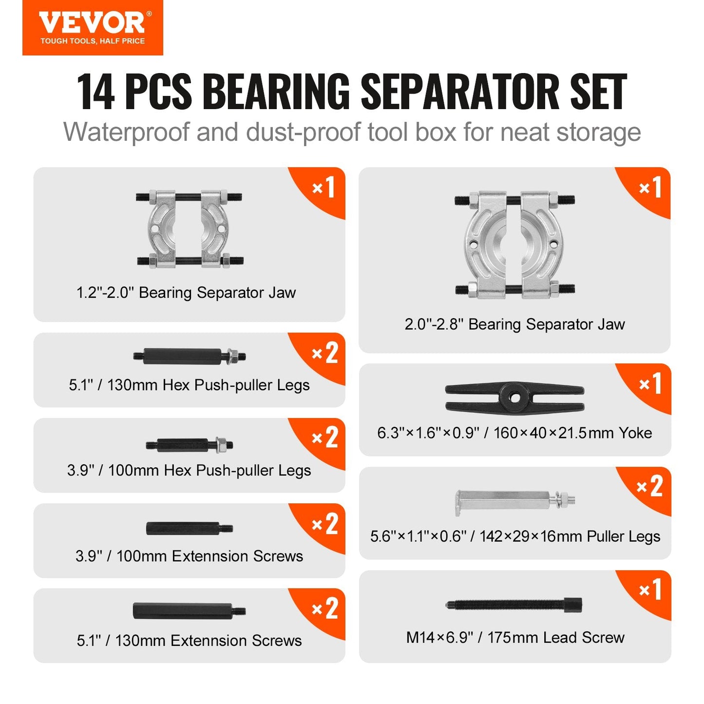 14-Piece 5 Ton Bearing Separator and Puller Set with Case, 4.8 kg