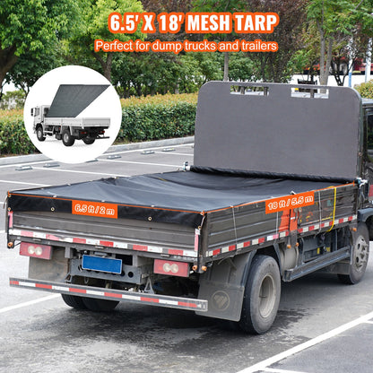 VEVOR Dump Truck Mesh Tarp, 6.5x18 ft, PVC Coated Black Heavy Duty Cover with 5.5"