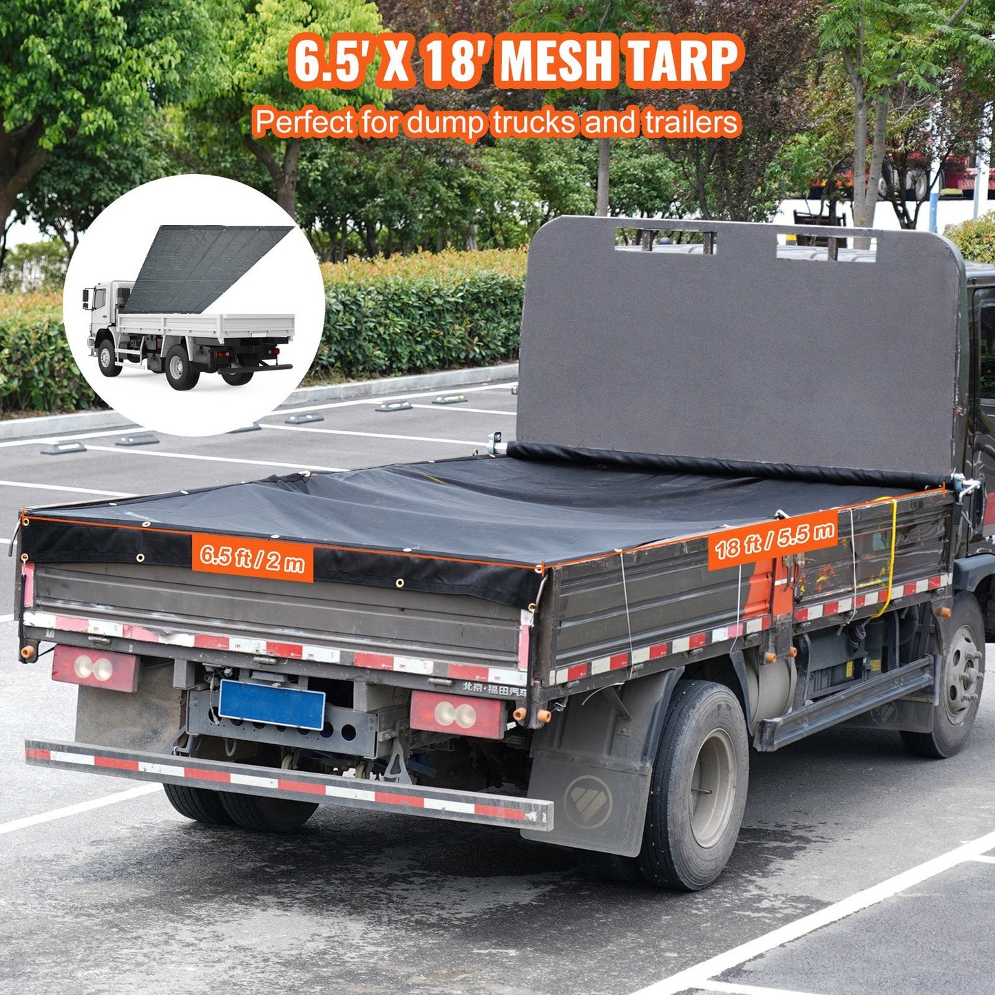 Heavy Duty 2x5.5m Black Mesh Tarp with Brass Grommets and Double Stitching