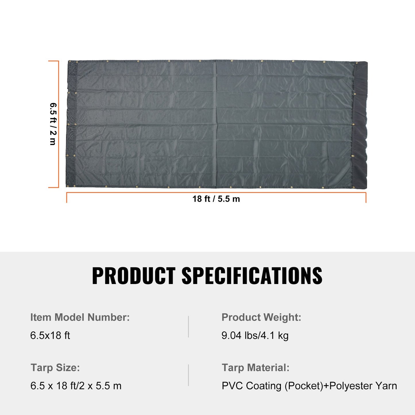 VEVOR Dump Truck Mesh Tarp, 6.5x18 ft, PVC Coated Black Heavy Duty Cover with 5.5"