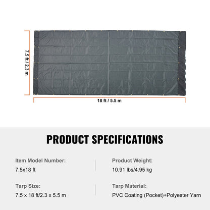 Heavy Duty Black Mesh Tarp 2.3x5.5m for Dump Trucks with Brass Grommets