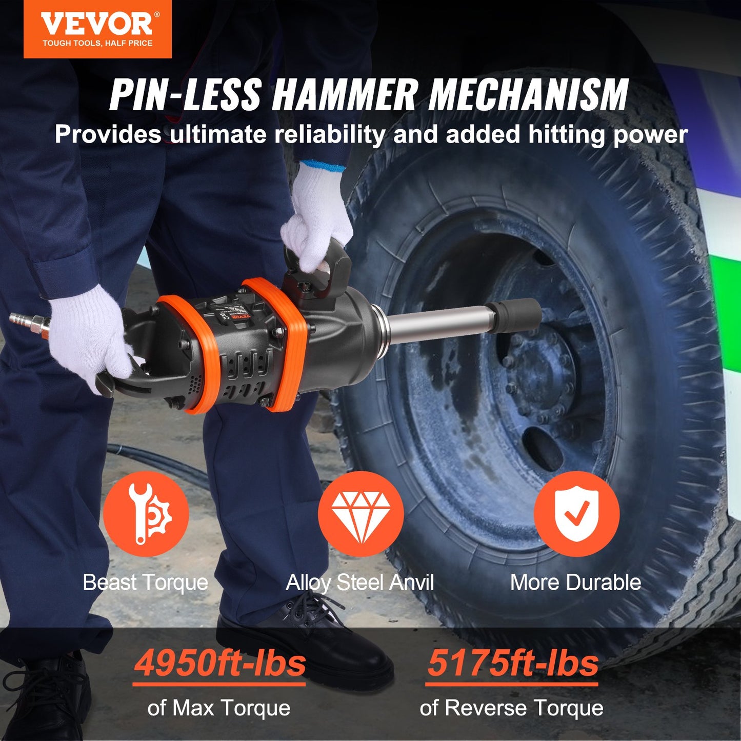 VEVOR 1 Inch Air Impact Wrench Impact Gun Up to 5175ft-lbs Reverse Torque Output