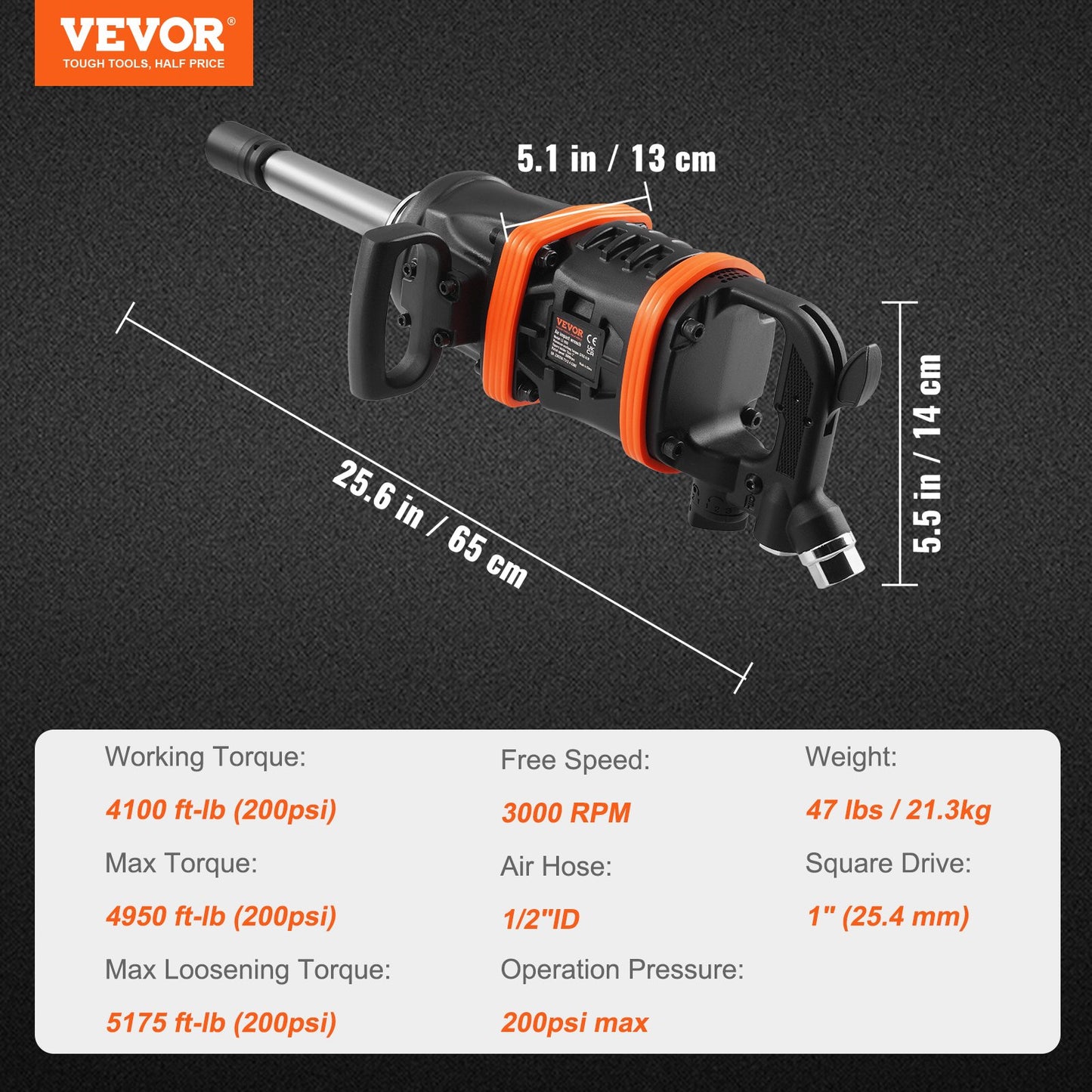 VEVOR 1 Inch Air Impact Wrench, Up to 5175 ft-lbs Beast Reverse Torque Output Pneumatic