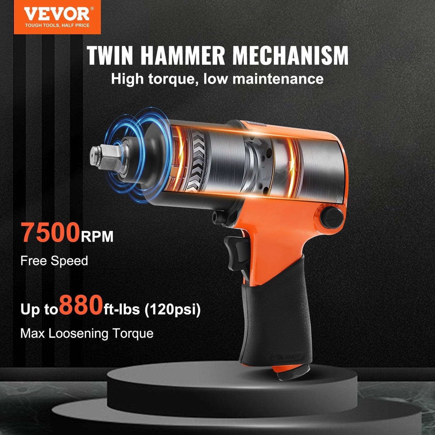 High-Torque 1.3m Drive Air Impact Wrench, 880 ft-lb for Auto Repairs
