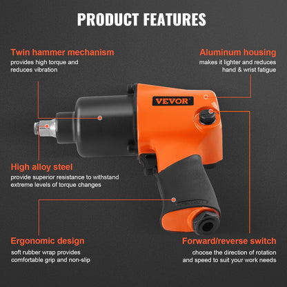 High-Torque 1.3m Drive Air Impact Wrench, 880 ft-lb for Auto Repairs