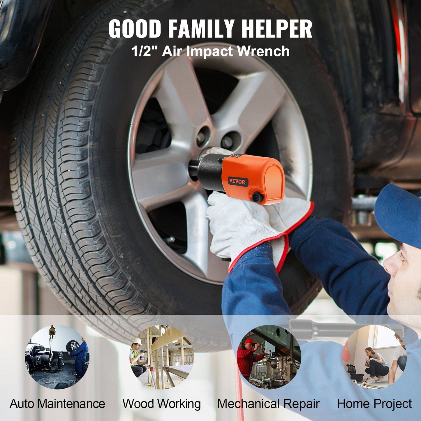 High-Torque 1.3m Drive Air Impact Wrench, 880 ft-lb for Auto Repairs