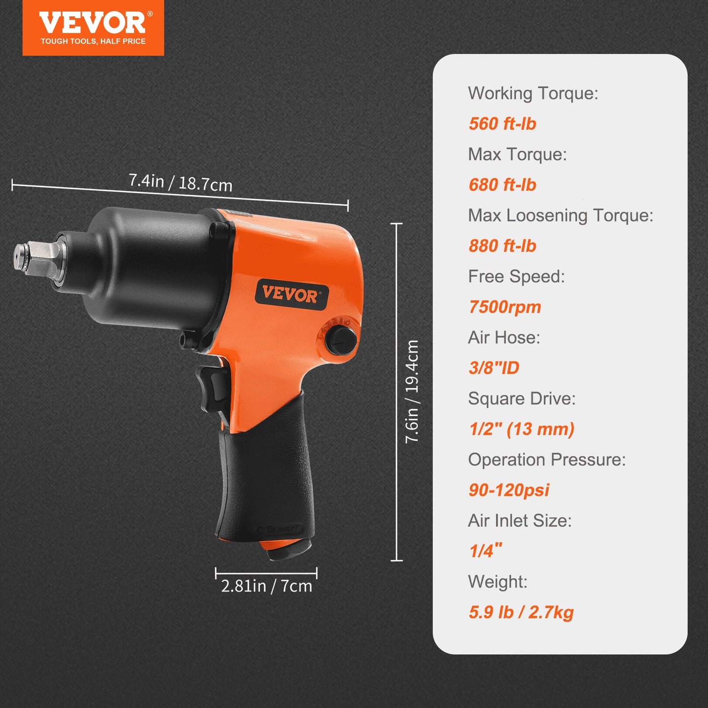High-Torque 1.3m Drive Air Impact Wrench, 880 ft-lb for Auto Repairs