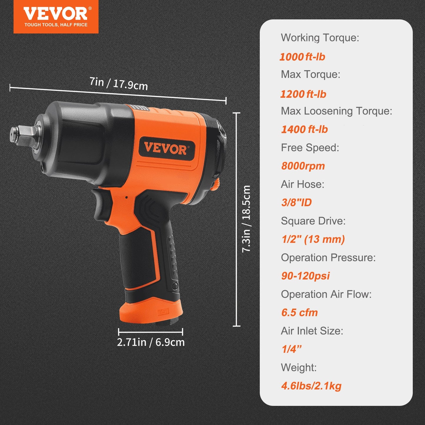 High Torque Air Impact Wrench 1.27m Drive, 1900 Nm, 90-120 PSI Efficiency