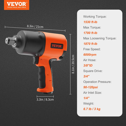 High-Torque 3/4 m Air Impact Wrench with 2536 Nm Breakaway Torque