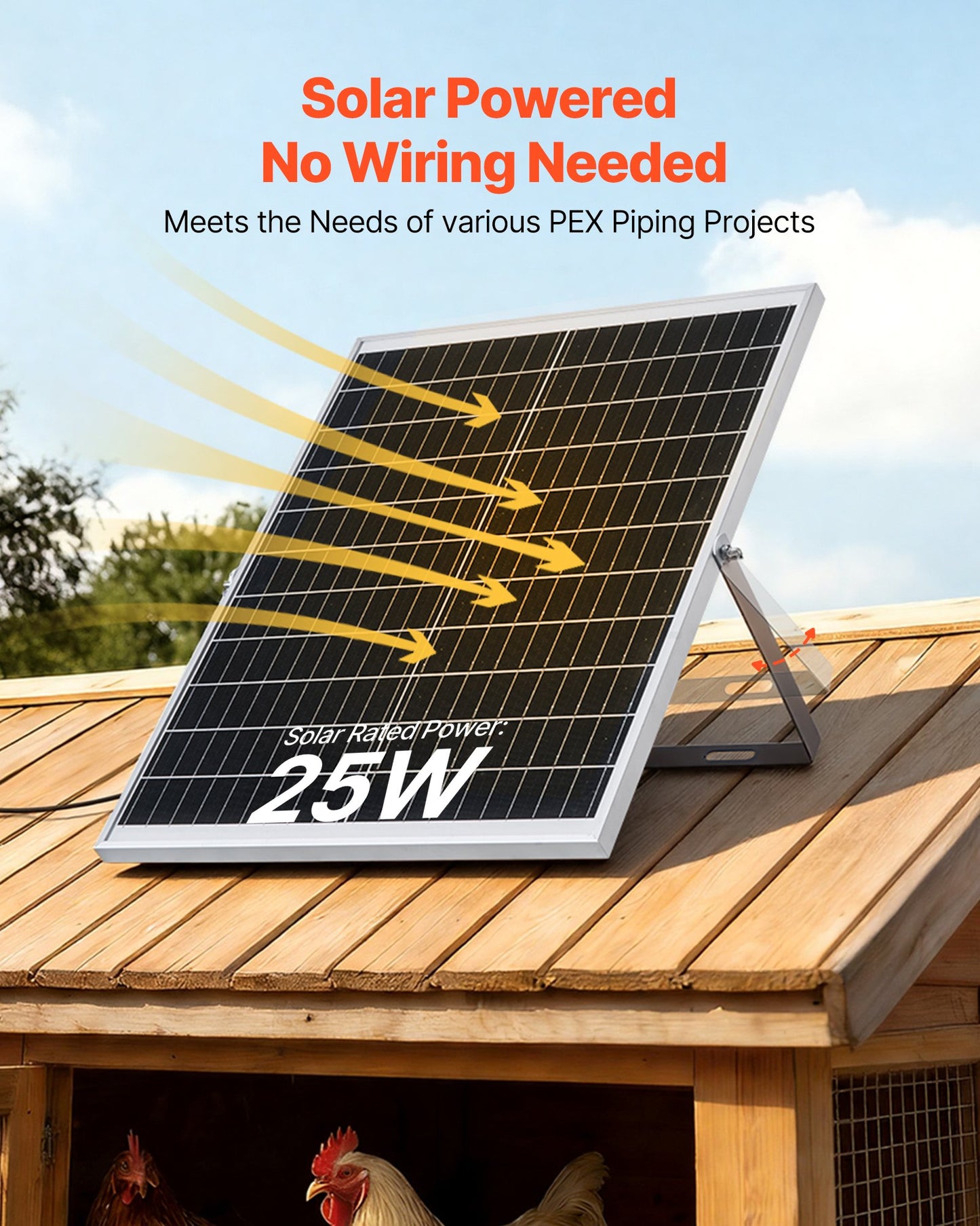 Solar Powered Fan, 25W Solar Panel with 220 CFM Airflow, Adjustable Panel Angle, 2030 RPM High-Speed, Flexible Install, Fast Air Exchange for Greenhouse, Grow Tents, Chicken Coops, Shelters