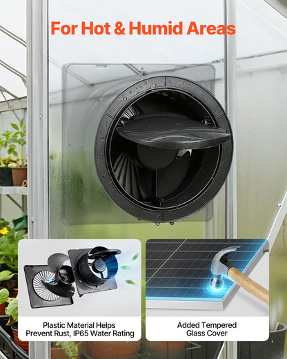Solar Powered Fan, 25W Solar Panel with 220 CFM Airflow, Adjustable Panel Angle, 2030 RPM High-Speed, Flexible Install, Fast Air Exchange for Greenhouse, Grow Tents, Chicken Coops, Shelters