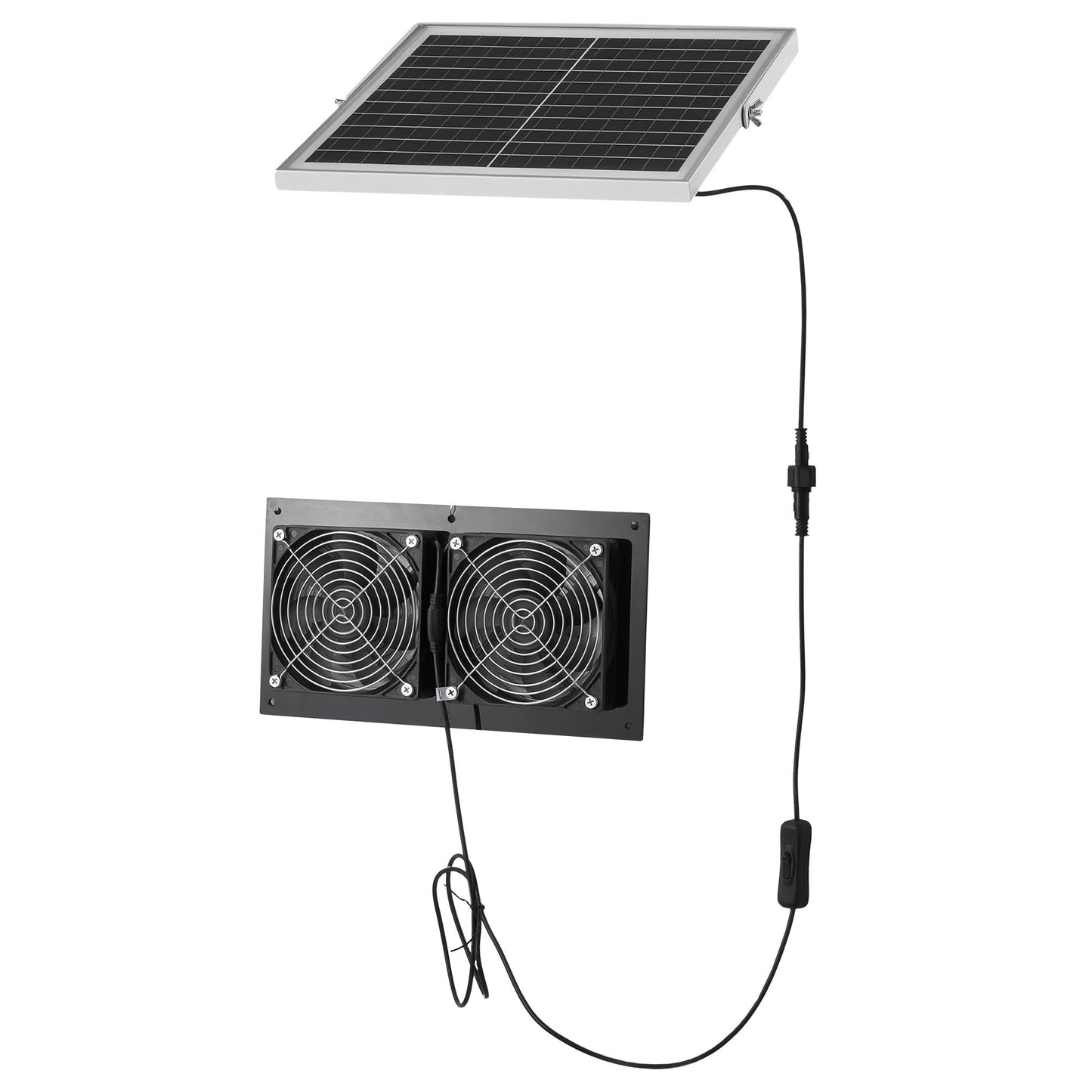 Solar Powered Fan, 15W Solar Panel with 2 Fans, Adjustable Solar Panel Angle, 2668 RPM High-Speed, Flexible Installation, Fast Air Exchange for Greenhouse, Grow Tents, Chicken Coops, Shelters