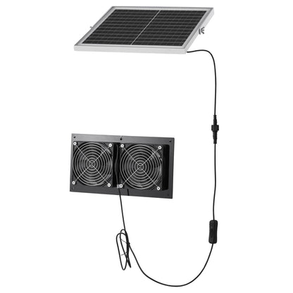 Solar Powered Fan, 15W Solar Panel with 2 Fans, Adjustable Solar Panel Angle, 2668 RPM High-Speed, Flexible Installation, Fast Air Exchange for Greenhouse, Grow Tents, Chicken Coops, Shelters