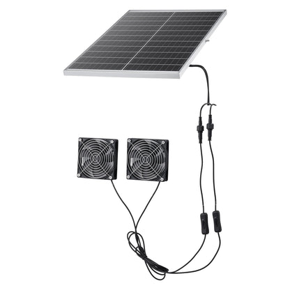 Solar Powered Fan, 30W Solar Panel with 2 Fans, Adjustable Solar Panel Angle, 2668 RPM High-Speed, Flexible Installation, Fast Air Exchange for Greenhouse, Grow Tents, Chicken Coops, Shelters