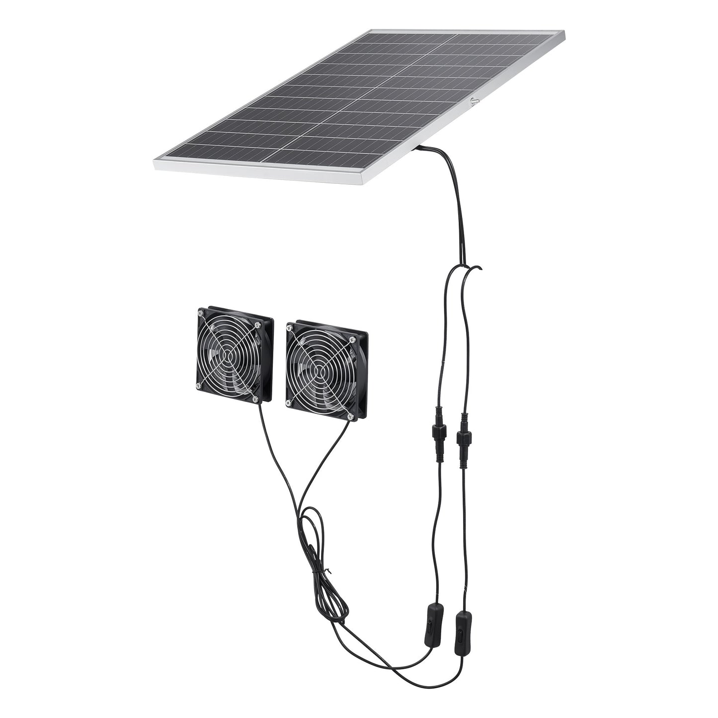 Solar Powered Fan, 30W Solar Panel with 2 Fans, Adjustable Solar Panel Angle, 2668 RPM High-Speed, Flexible Installation, Fast Air Exchange for Greenhouse, Grow Tents, Chicken Coops, Shelters