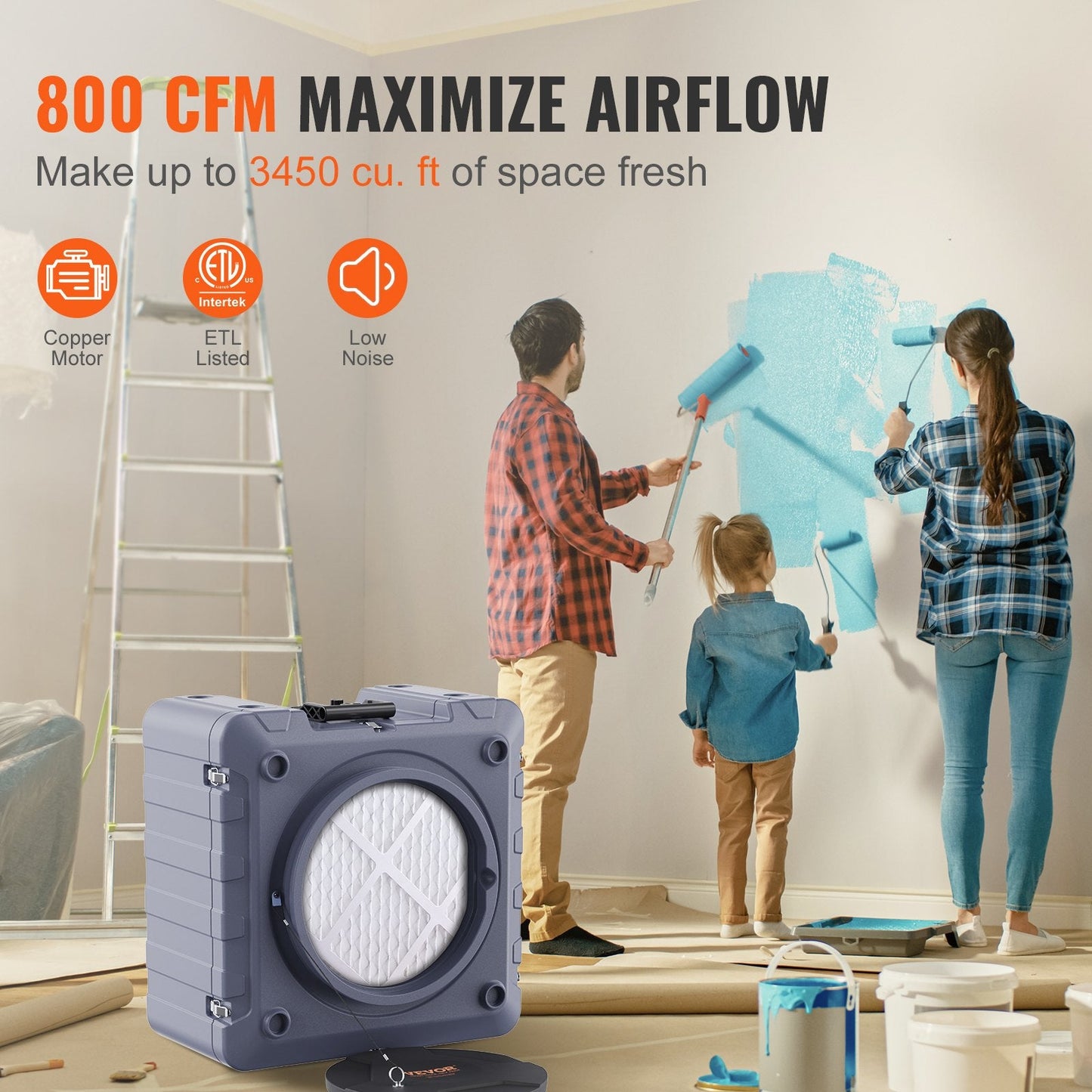 High-Efficiency 3-Stage Air Scrubber with 800 CFM for Home & Commercial Use