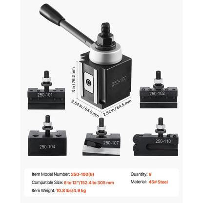 VEVOR Quick Change Tool Post Set 6 Pcs Lathe Tool Holders for 152.4-305 mm Lathe