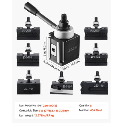 VEVOR Quick Change Tool Post Set 8 Pcs Lathe Tool Holders for 152.4-305 mm Lathe
