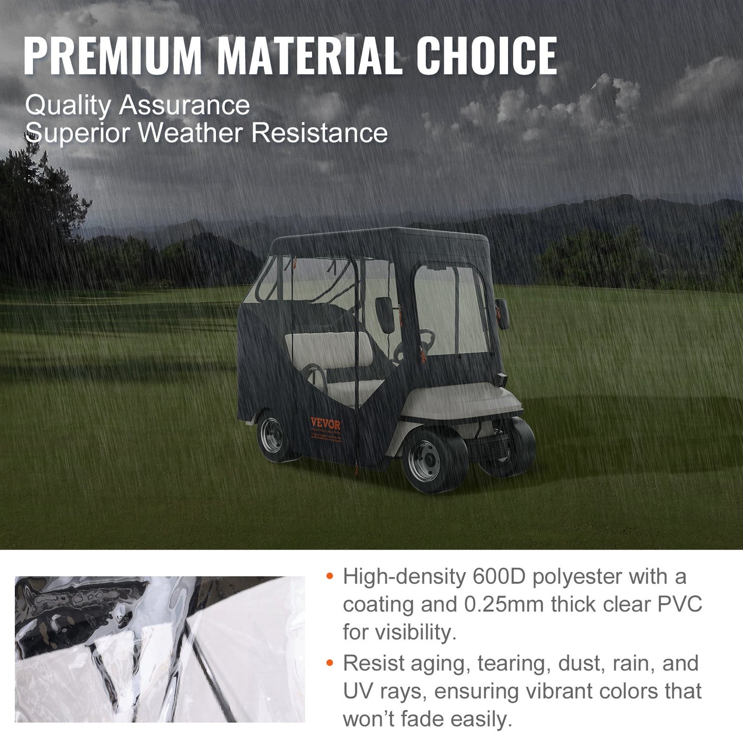 VEVOR Golf Cart Enclosure, 600D Polyester Driving Enclosure with 4-Sided Transparent