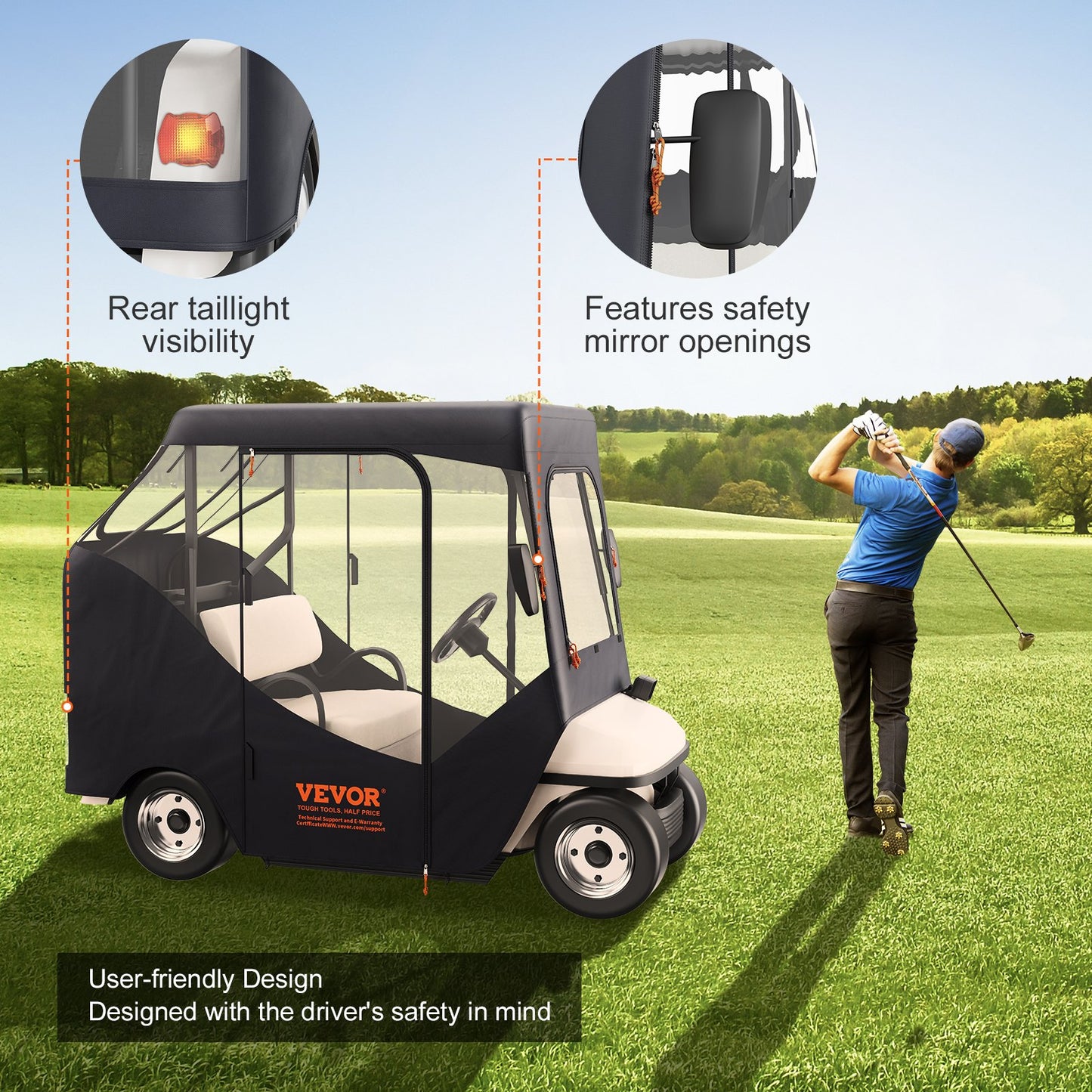 VEVOR Golf Cart Enclosure, 600D Polyester Driving Enclosure with 4-Sided Transparent
