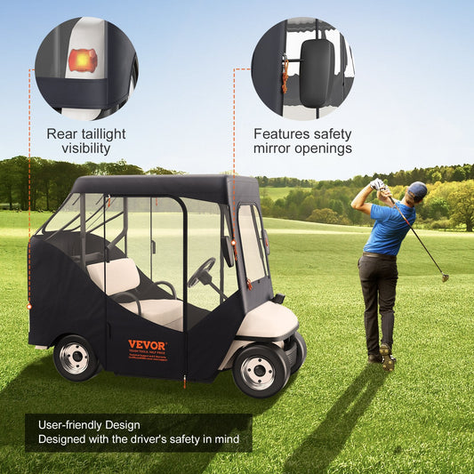 Golf Cart Cover, 600D Polyester, 4-Sided Transparent Windows, Sun & Dust Protection