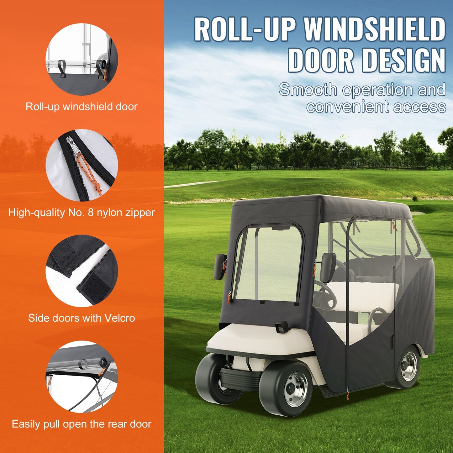 VEVOR Golf Cart Enclosure, 600D Polyester Driving Enclosure with 4-Sided Transparent