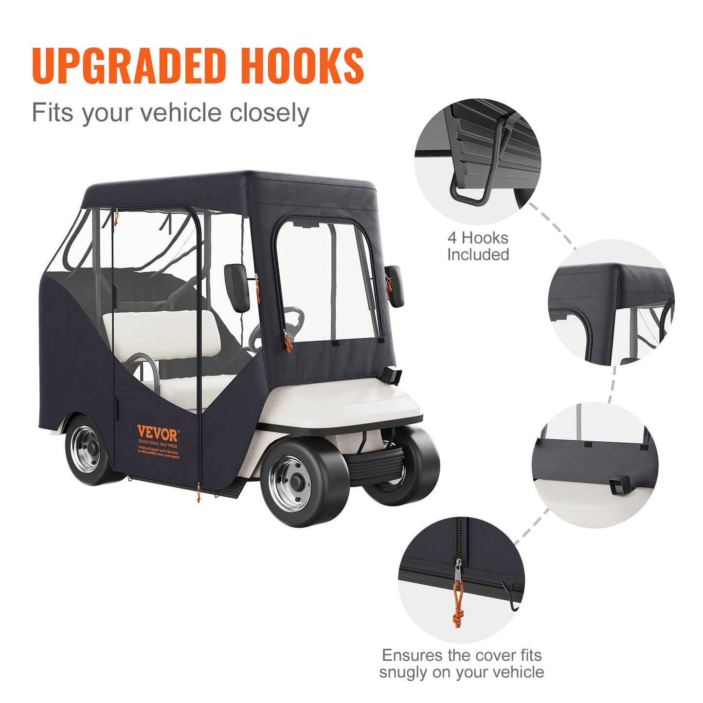 VEVOR Golf Cart Enclosure, 600D Polyester Driving Enclosure with 4-Sided Transparent