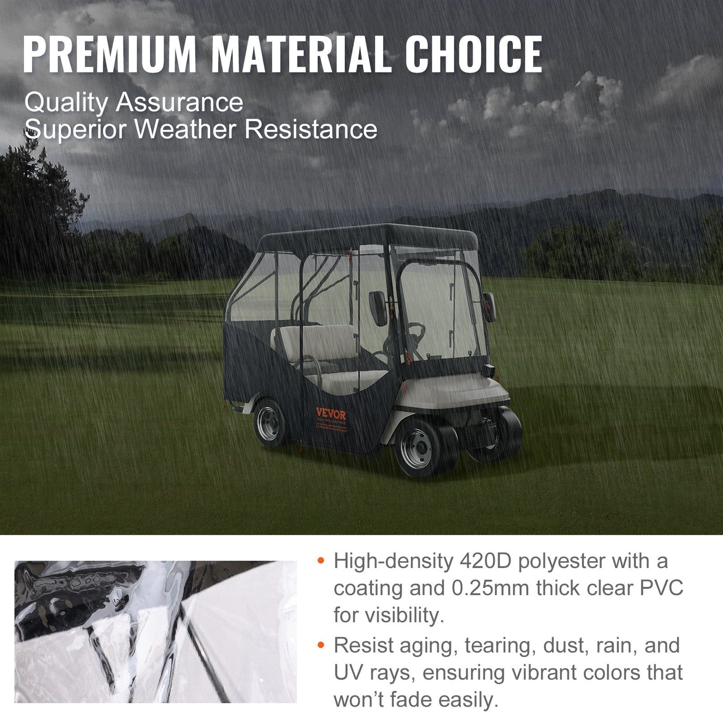 Golf Cart Cover, 4-Sided Transparent Windows, 4-Passenger, Sunproof & Dustproof