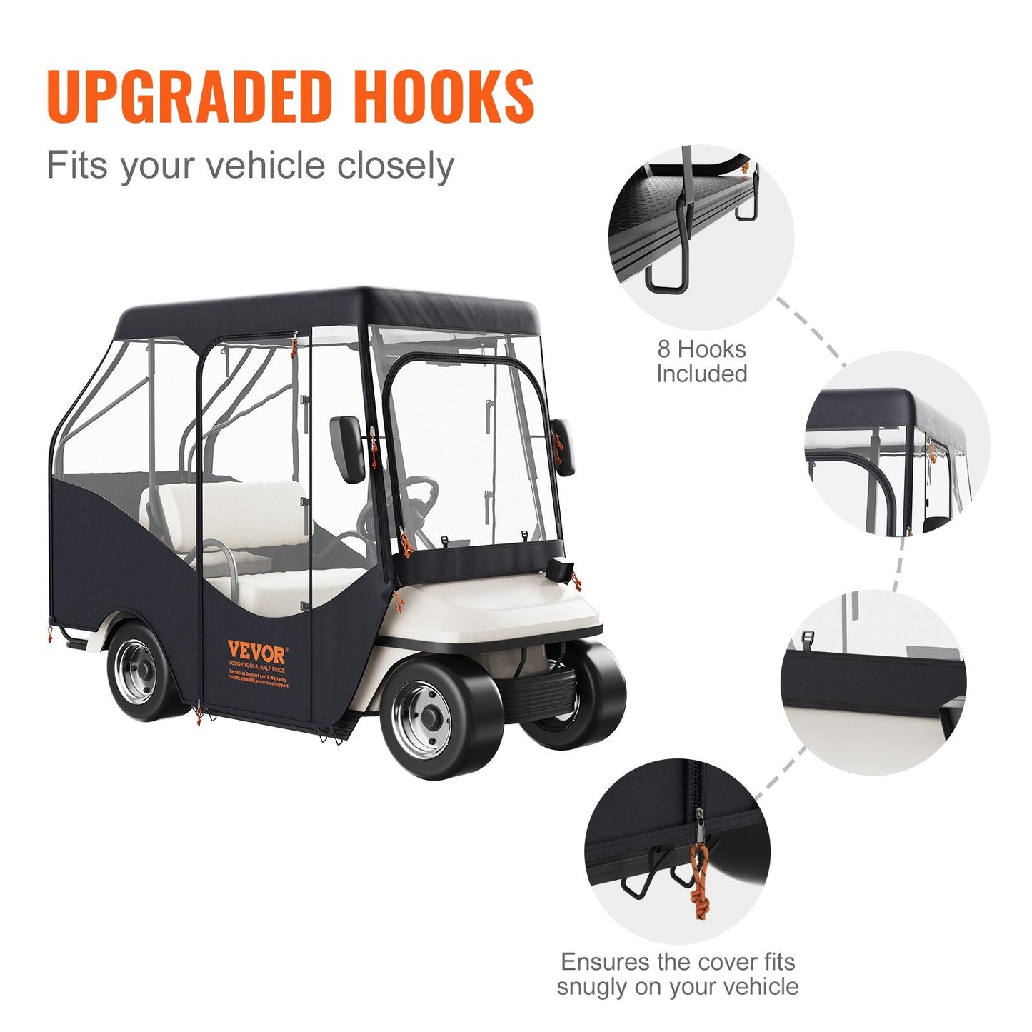 Golf Cart Cover, 4-Sided Transparent Windows, 4-Passenger, Sunproof & Dustproof