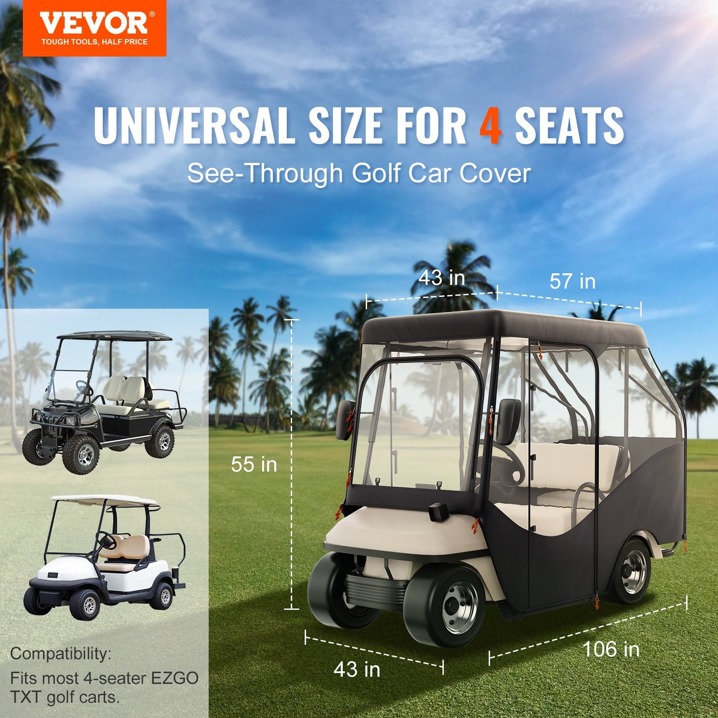VEVOR Golf Cart Enclosure, 600D Polyester Driving Enclosure with 4-Sided Transparent