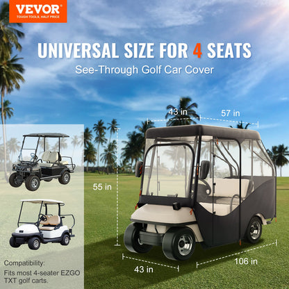 VEVOR Golf Cart Enclosure, 600D Polyester Driving Enclosure with 4-Sided Transparent