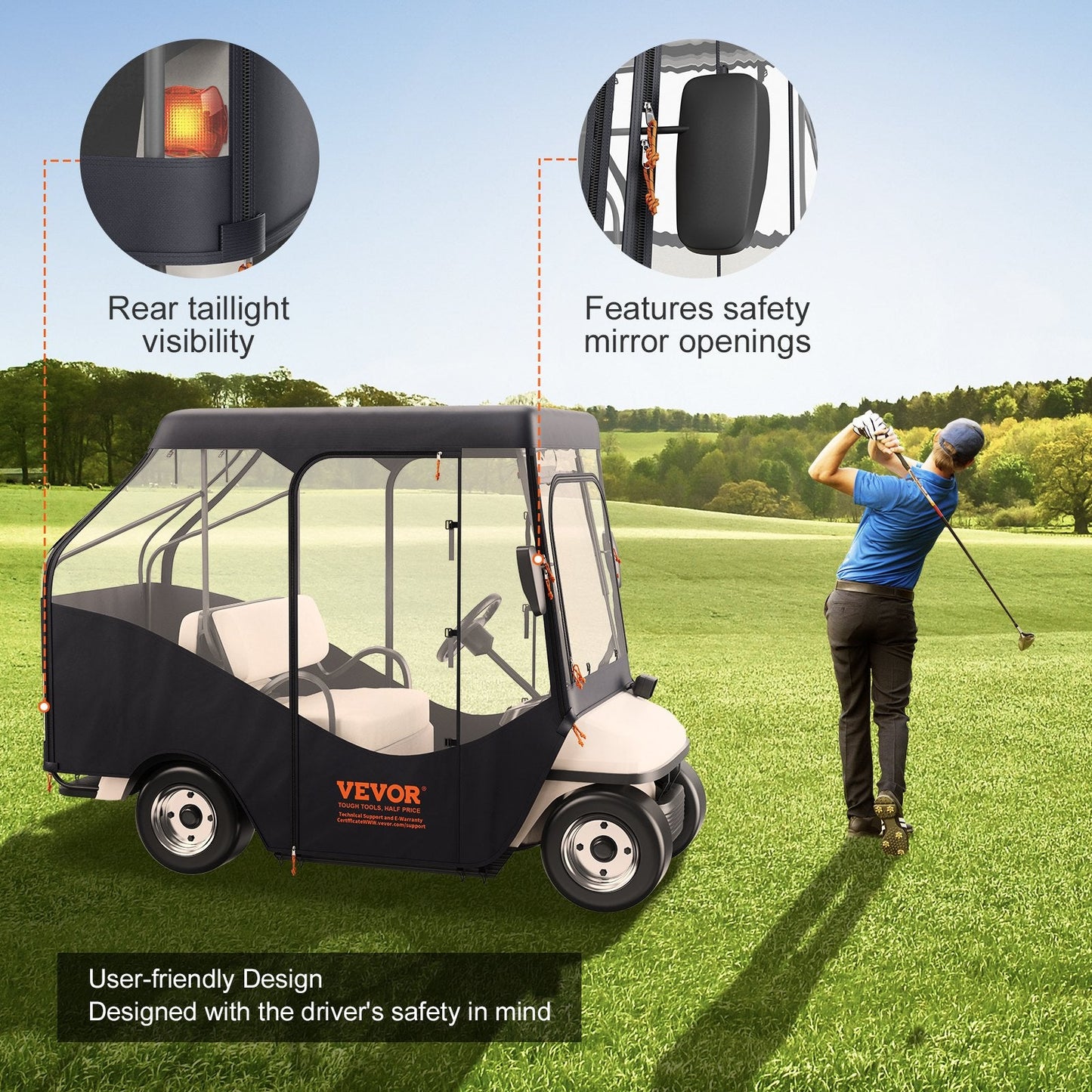 4-Passenger Golf Cart Cover, 600D Polyester, Sunproof & Dustproof, Universal Fit