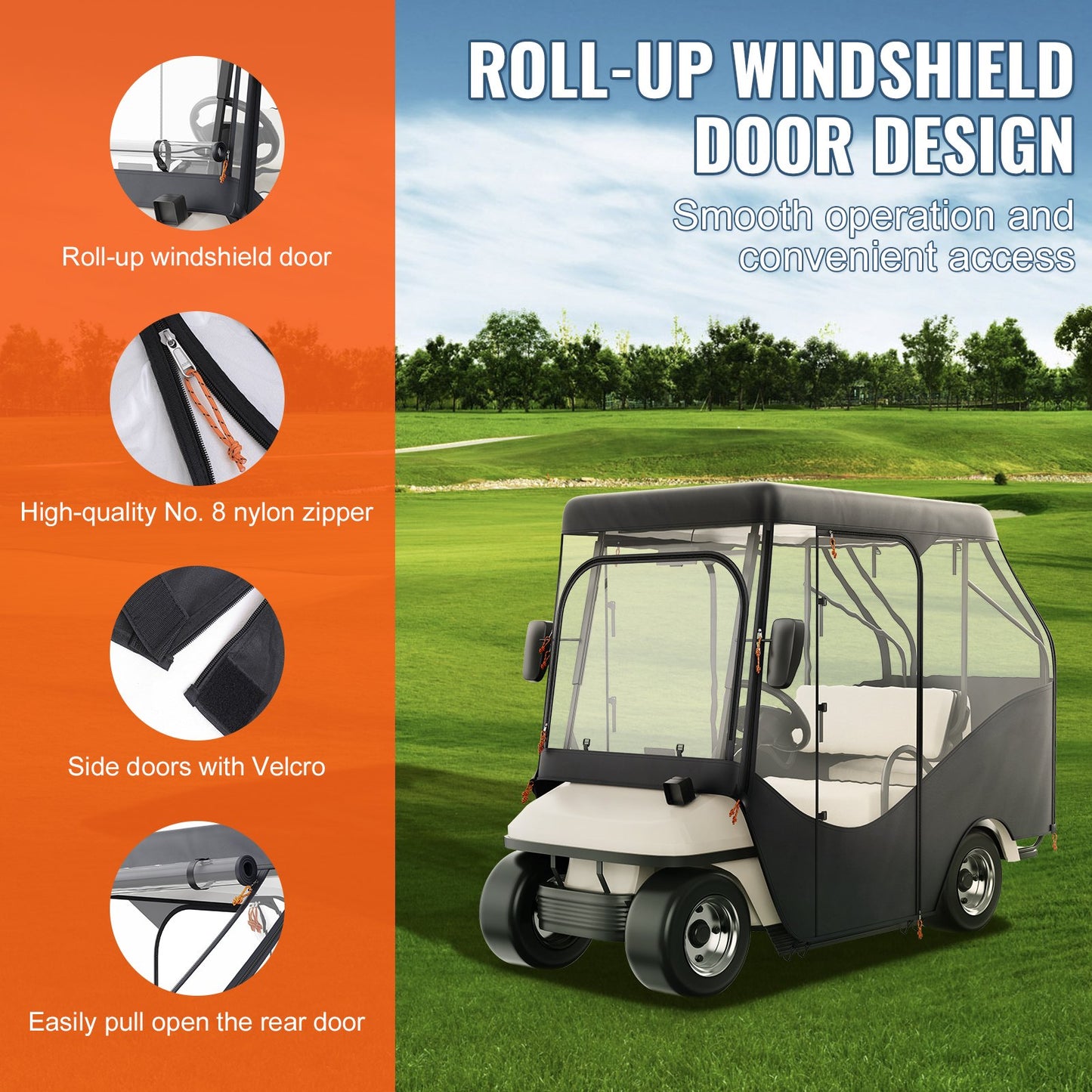 VEVOR Golf Cart Enclosure, 600D Polyester Driving Enclosure with 4-Sided Transparent