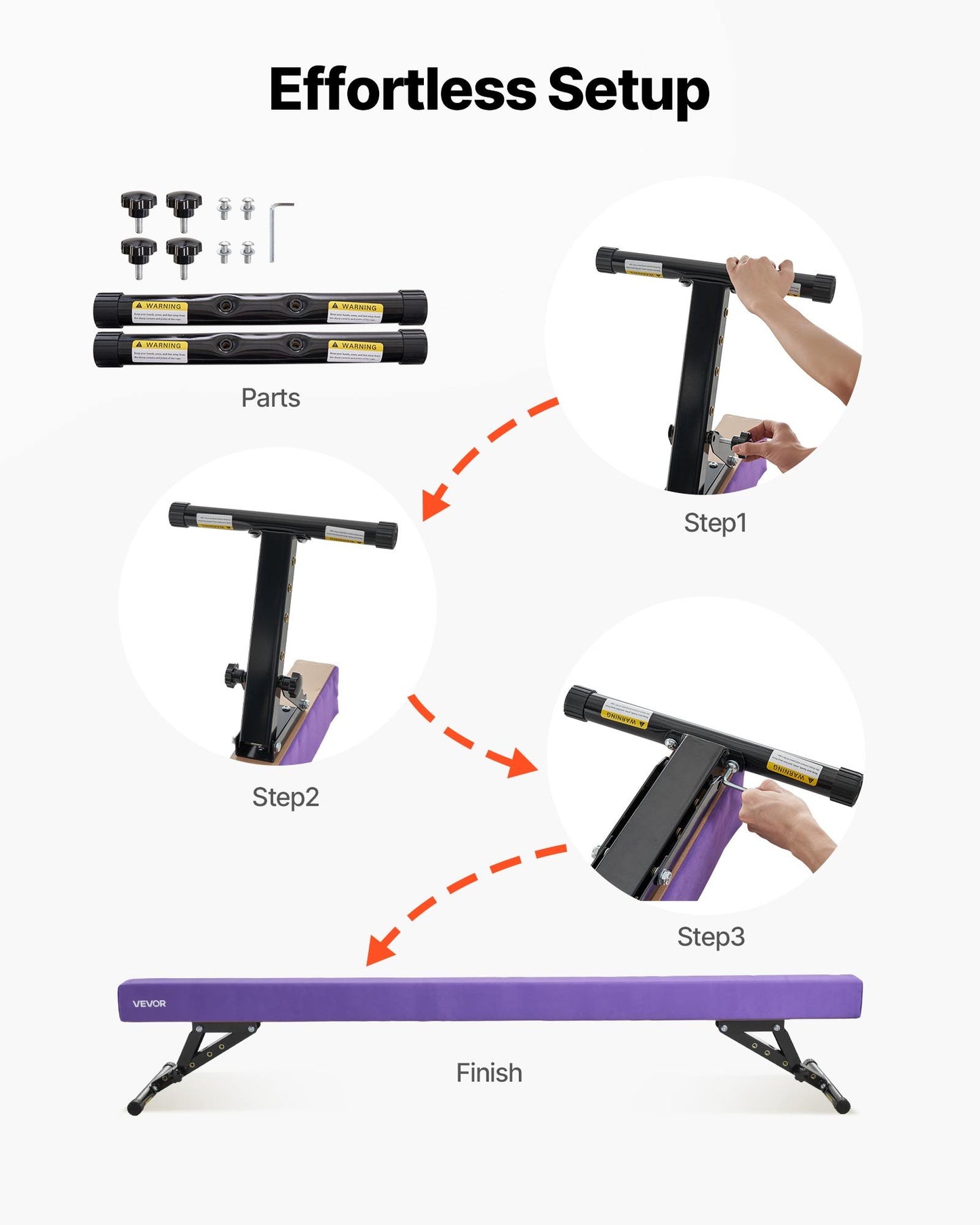 Adjustable Balane Beam for Kids, 8FT Gymnastics Beam, High and Low Floor Beams of 5 Adjustable Heights for All Gymnastic Levels, Professional Gymnastic Equipment for Home and Gym Center, Purple