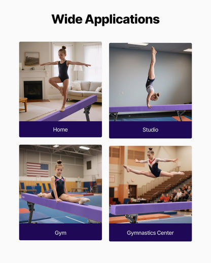 Adjustable Balane Beam for Kids, 8FT Gymnastics Beam, High and Low Floor Beams of 5 Adjustable Heights for All Gymnastic Levels, Professional Gymnastic Equipment for Home and Gym Center, Purple