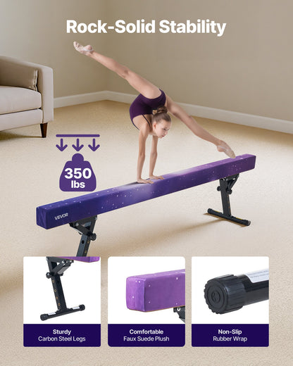 Adjustable Balane Beam for Kids, 8FT Gymnastics Beam, High and Low Floor Beams of 5 Adjustable Heights for All Gymnastic Levels, Professional Gymnastic Equipment for Home and Gym Center, Galaxy