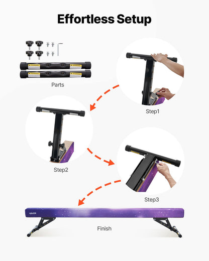 Adjustable Balane Beam for Kids, 8FT Gymnastics Beam, High and Low Floor Beams of 5 Adjustable Heights for All Gymnastic Levels, Professional Gymnastic Equipment for Home and Gym Center, Galaxy