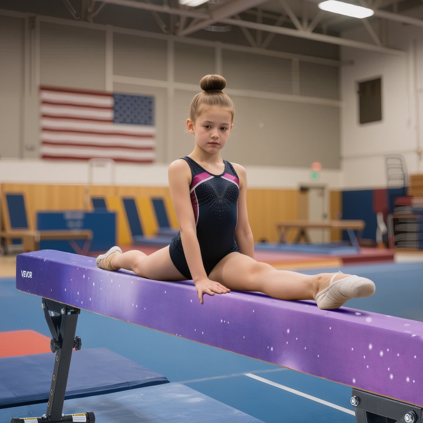 Adjustable Balane Beam for Kids, 8FT Gymnastics Beam, High and Low Floor Beams of 5 Adjustable Heights for All Gymnastic Levels, Professional Gymnastic Equipment for Home and Gym Center, Galaxy