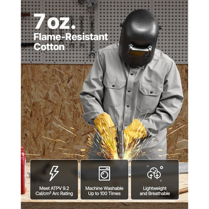 VEVOR Flame-Resistant Welding Jacket 7oz Cotton Welding Safety Jacket XXL Size