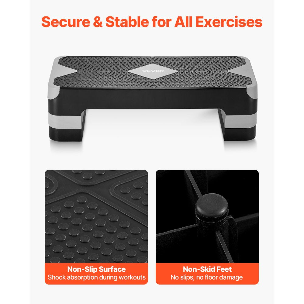 VEVOR Aerobic Exercise Step Platform Adjustable Workout Stepper 4 Riser Gray
