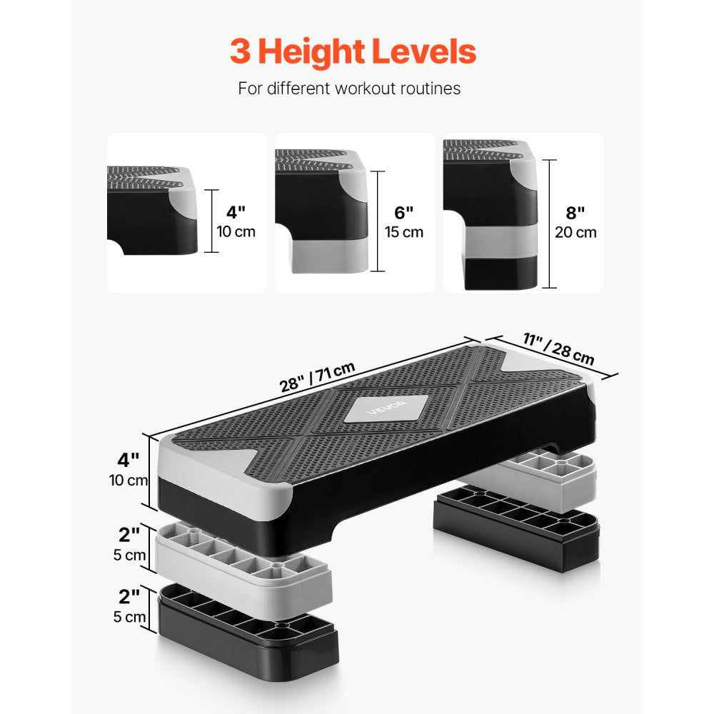 VEVOR Aerobic Exercise Step Platform Adjustable Workout Stepper 4 Riser Gray