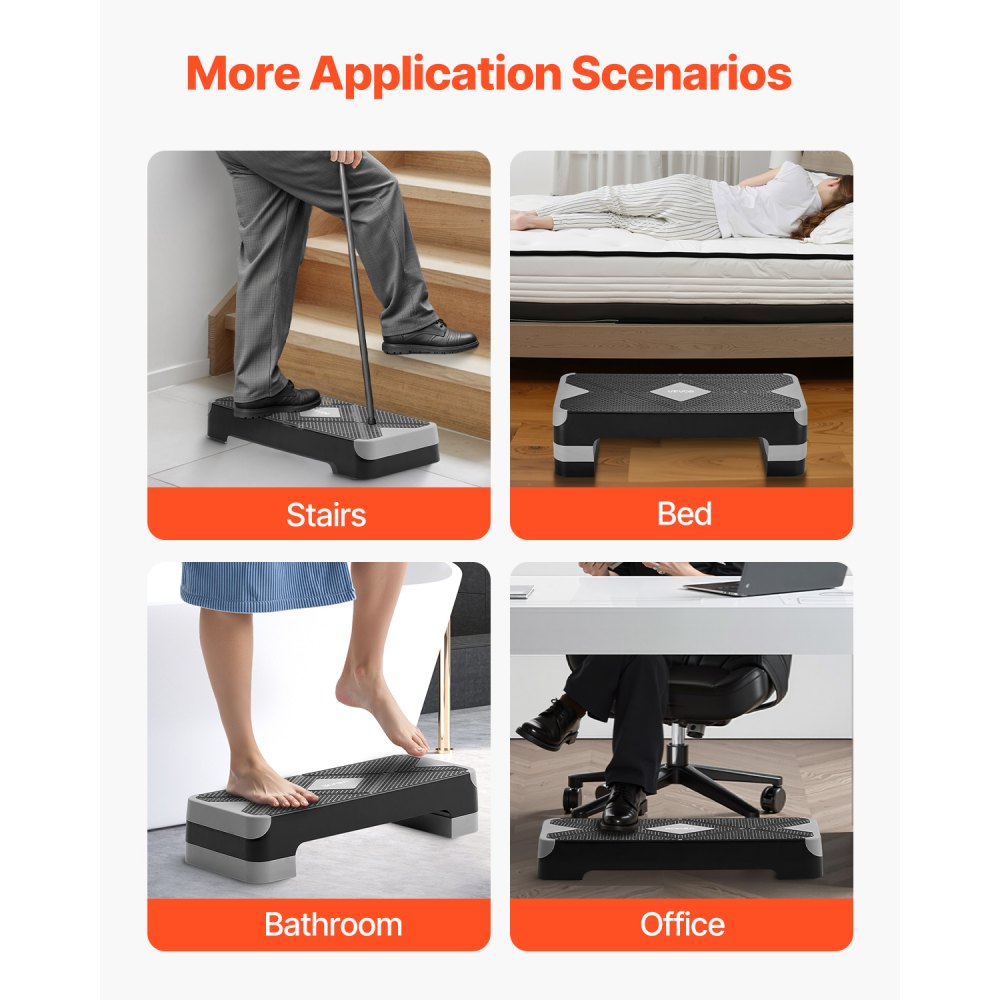 VEVOR Aerobic Exercise Step Platform Adjustable Workout Stepper 4 Riser Gray