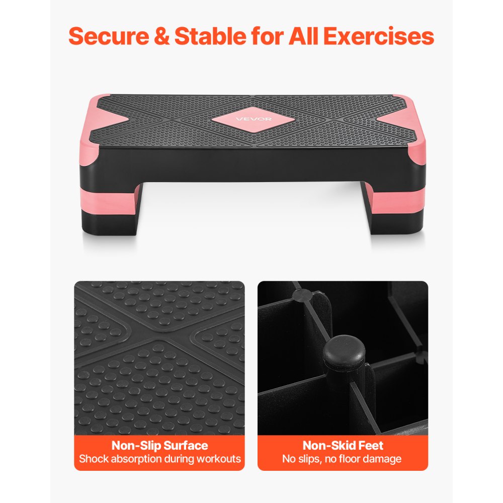 VEVOR Aerobic Exercise Step Platform Adjustable Workout Stepper 4 Riser Red