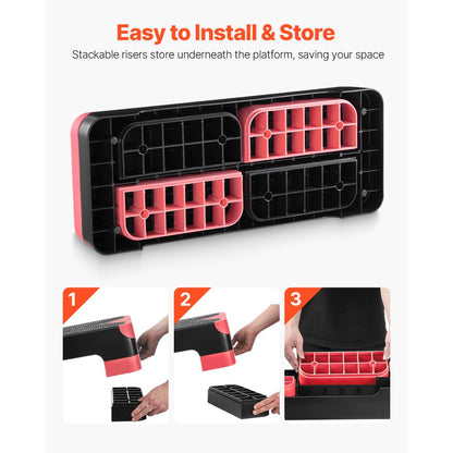 VEVOR Aerobic Exercise Step Platform Adjustable Workout Stepper 4 Riser Red