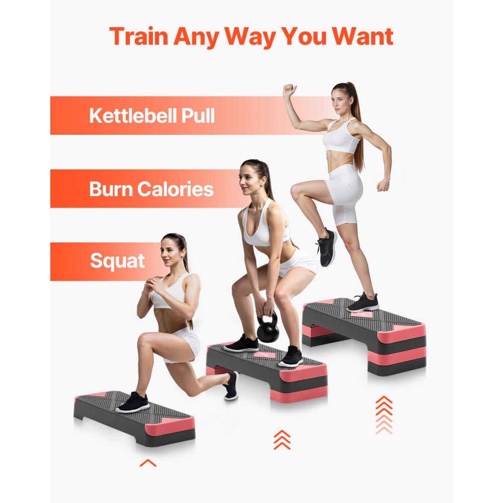 VEVOR Aerobic Exercise Step Platform Adjustable Workout Stepper 4 Riser Red