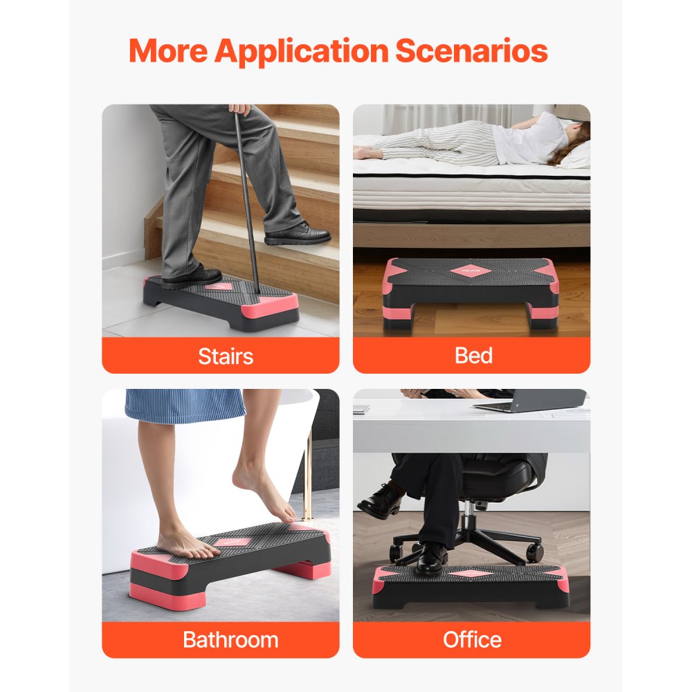 VEVOR Aerobic Exercise Step Platform Adjustable Workout Stepper 4 Riser Red