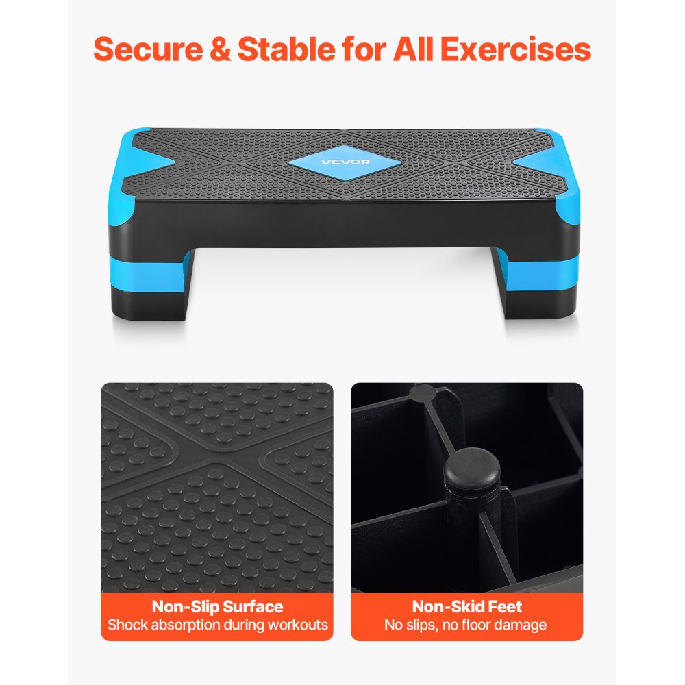 VEVOR Aerobic Exercise Step Platform Adjustable Workout Stepper 4 Riser Blue