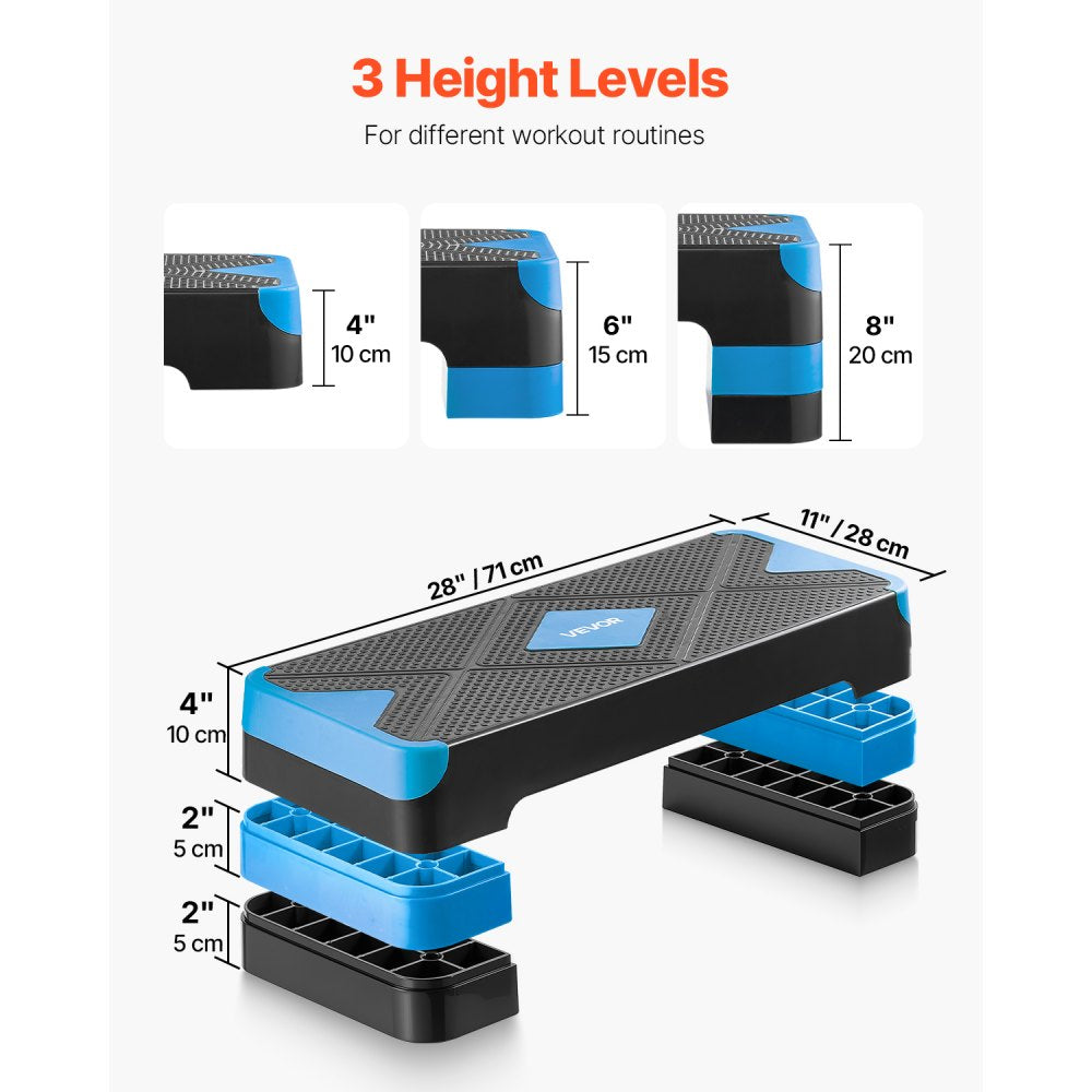 VEVOR Aerobic Exercise Step Platform Adjustable Workout Stepper 4 Riser Blue
